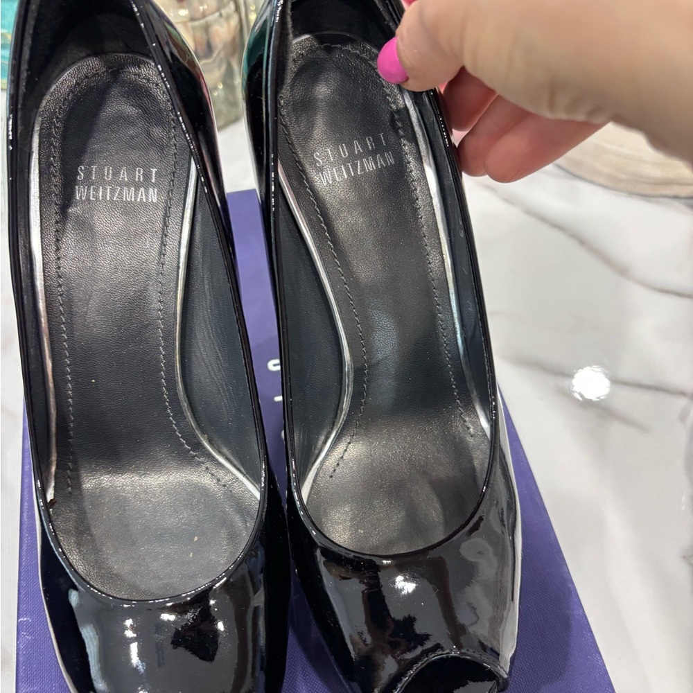 Stuart Weitzman Black Peep-Toe Pumps